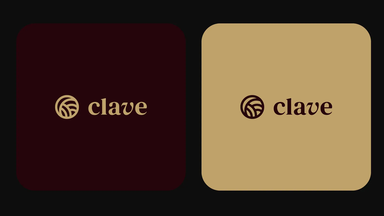 Versão horizontal do logo da Clave em vinho e em dourado