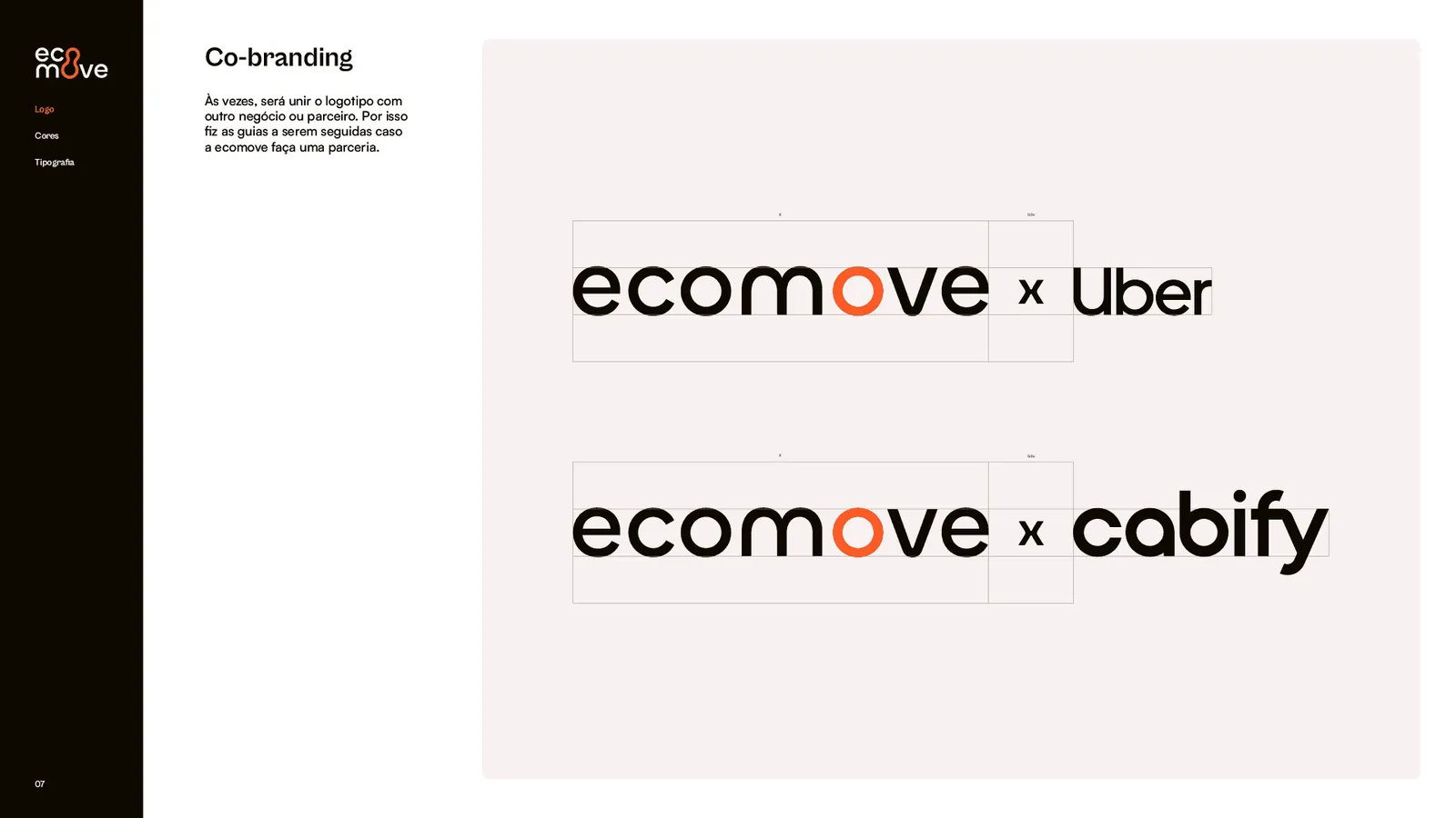 Página de co-branding do manual da Ecomove com aplicativos de transporte